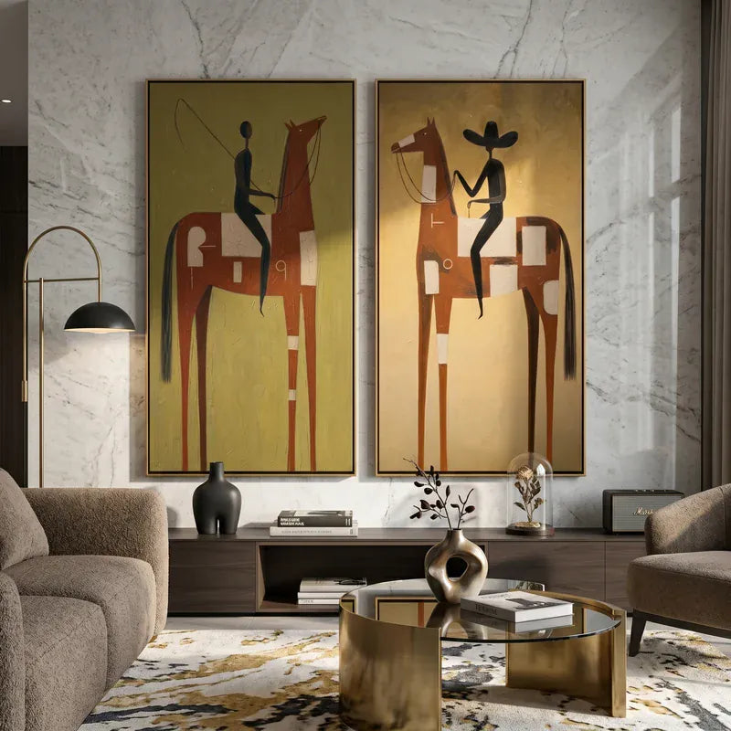 Rustic Horse and Rider Wall Art – Set of 2#yy825091