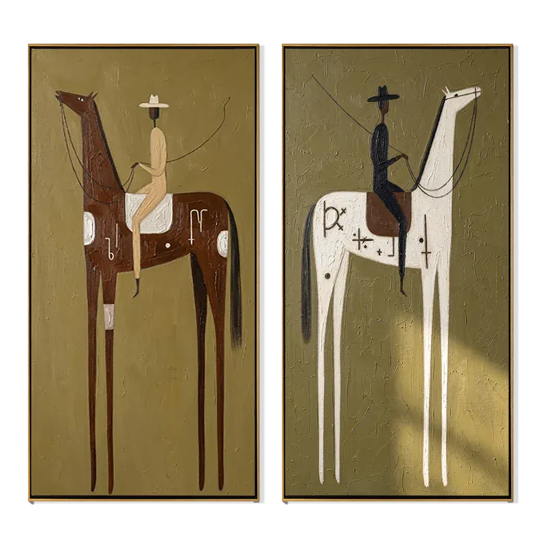 Brown and White Horse Wall Art – Rider Set of 2#yy825092