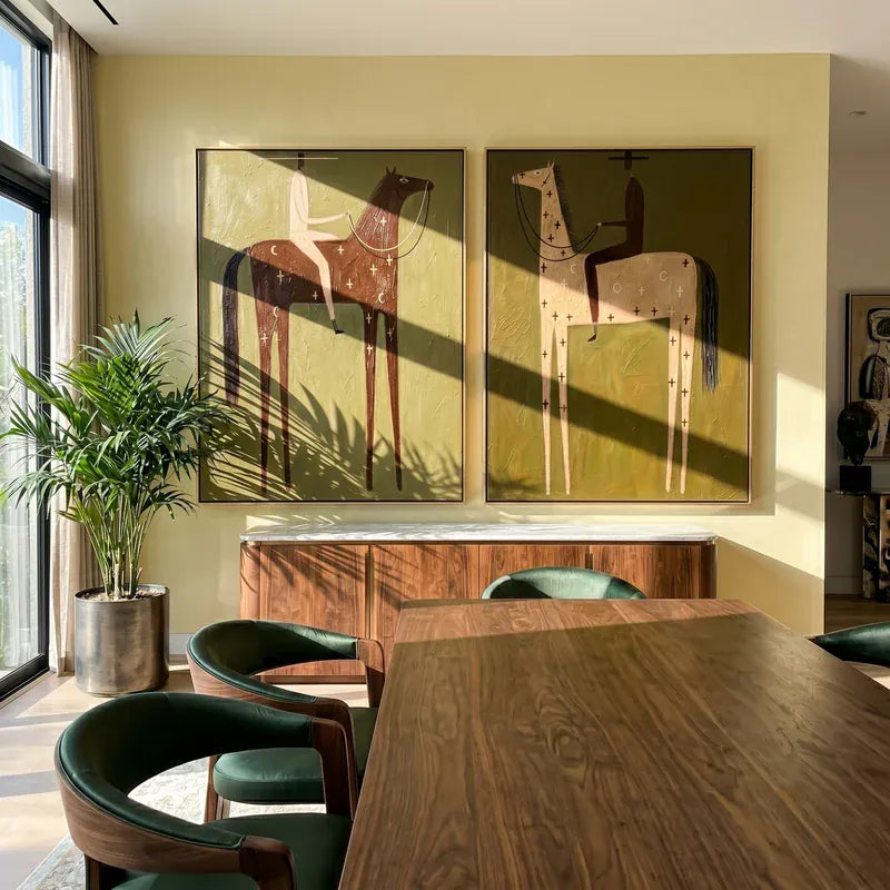 Folk Art Horse and Rider Wall Art – Brown & Tan Set of 2#yy825094