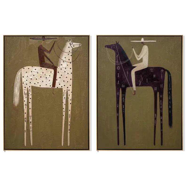 Cream and Plum Horse Wall Art – Rider Set of 2#yy825096
