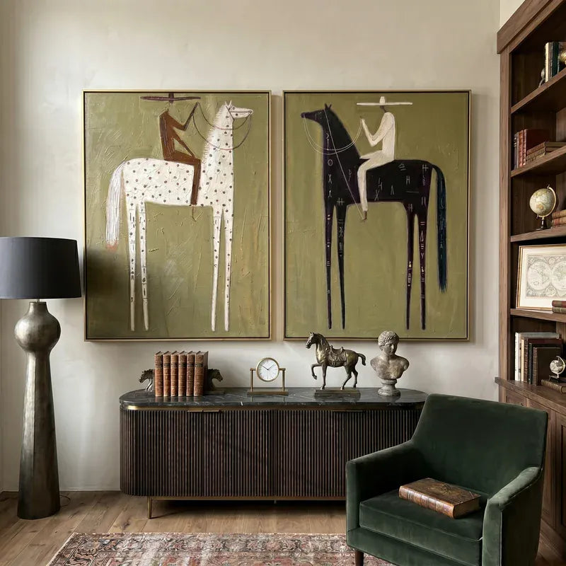 Cream and Plum Horse Wall Art – Rider Set of 2#yy825096