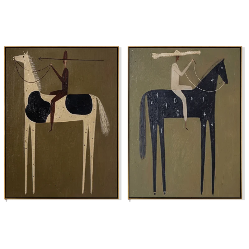 Symbolic Horse Riders Diptych – Arrow and Celestial Western Wall Art#yy825098