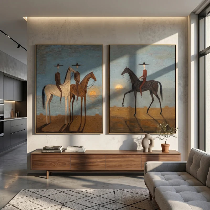 Sunset Horse Riders Diptych – Western Desert Wall Art#yy825109
