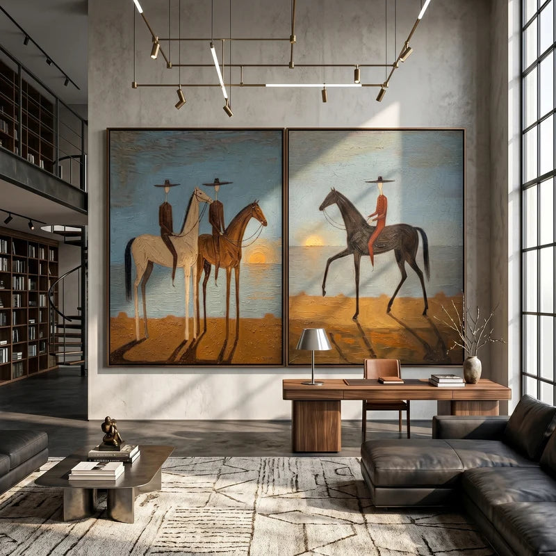 Sunset Horse Riders Diptych – Western Desert Wall Art#yy825109