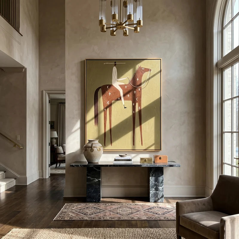 Celestial Chestnut Horse Rider Wall Art – Olive Western Painting#yy825119