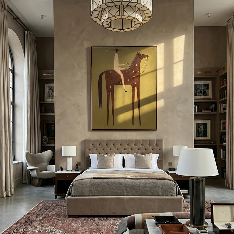 Celestial Chestnut Horse Rider Wall Art – Olive Western Painting#yy825119