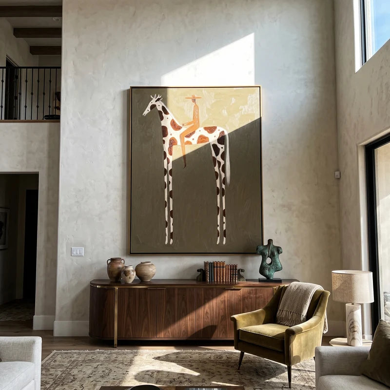 Chestnut Pinto Horse Rider Wall Art – Olive Western Painting#yy825124