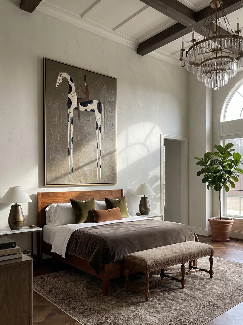 Bareback Rider on Black and White Pinto Horse Wall Art#yy825126