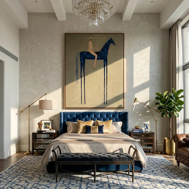 Arrow Rider on Celestial Blue Horse Wall Art – Mystical Folk Painting#yy825127