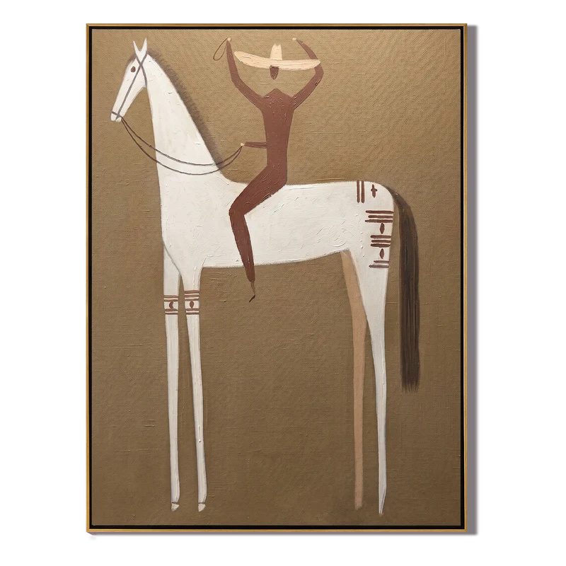 Lasso Rider on White Horse Wall Art – Southwestern Folk Painting#yy825137