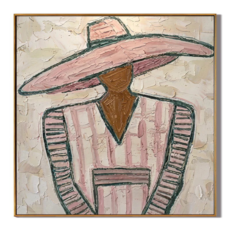 Pink Hat Western Portrait Wall Art – Textured Southwestern Painting#yy825142