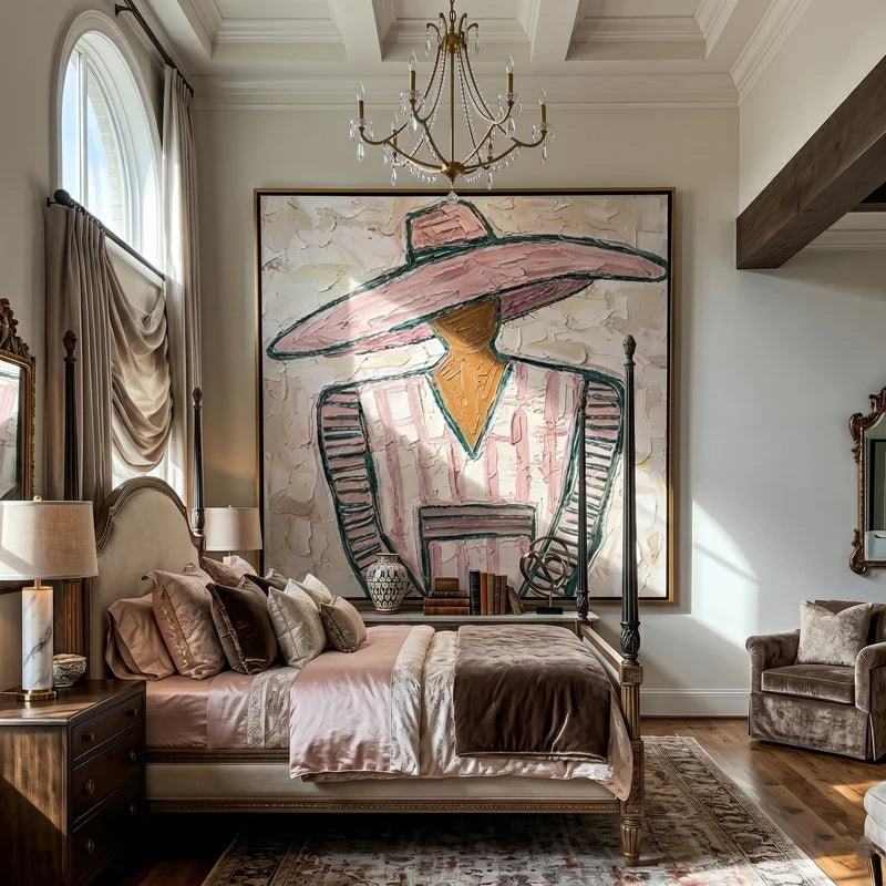 Pink Hat Western Portrait Wall Art – Textured Southwestern Painting#yy825142