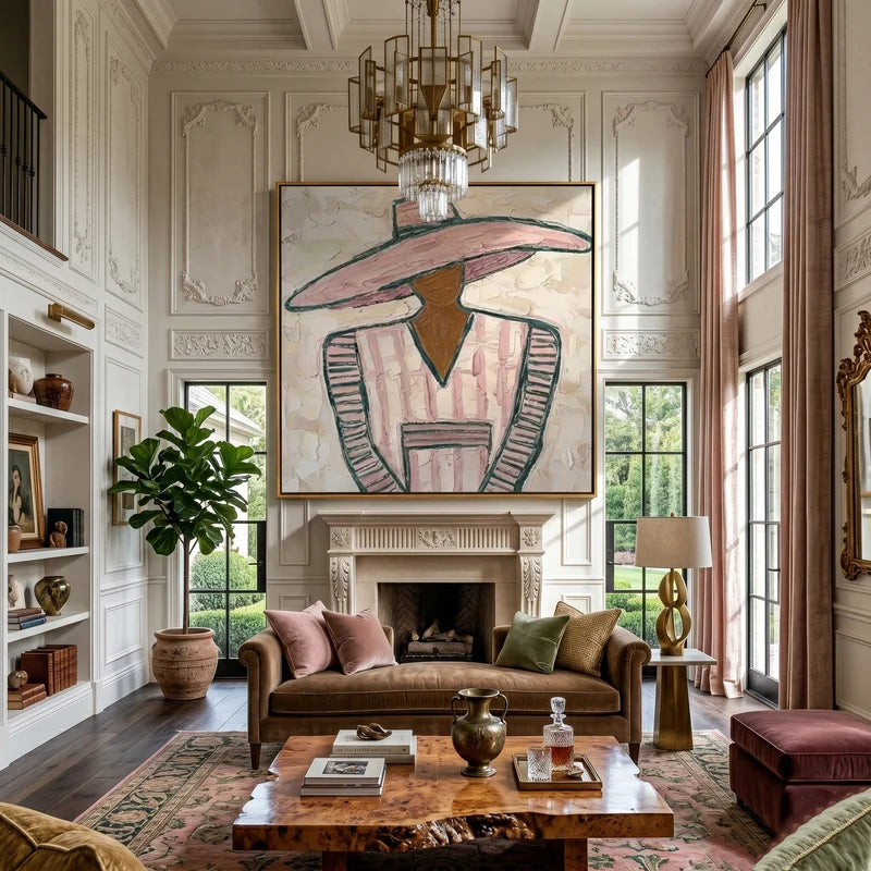 Pink Hat Western Portrait Wall Art – Textured Southwestern Painting#yy825142