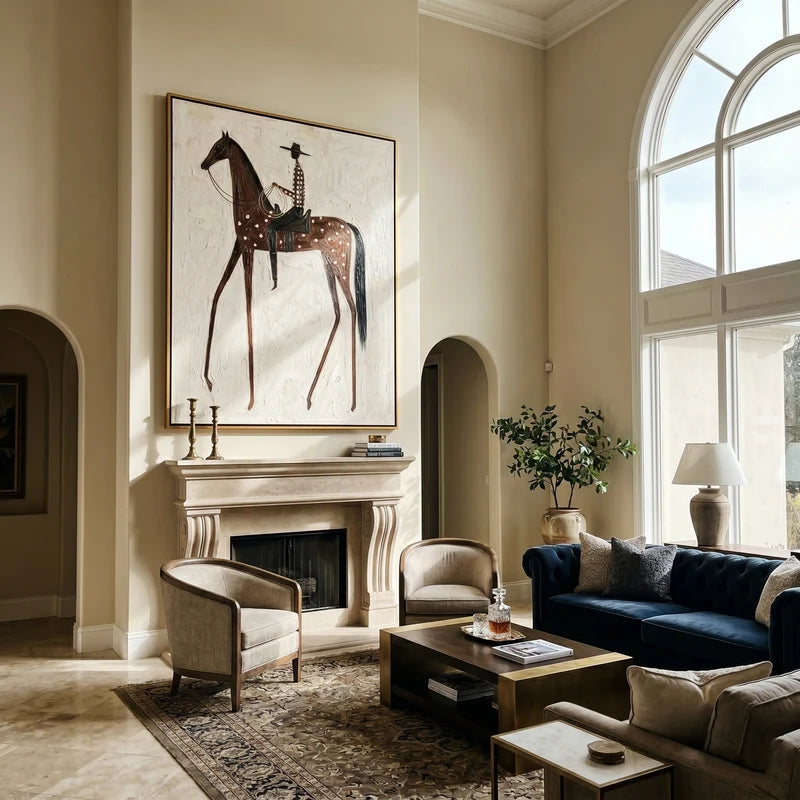 Dappled Brown Horse Rider Wall Art – Western Folk Painting#yy825143