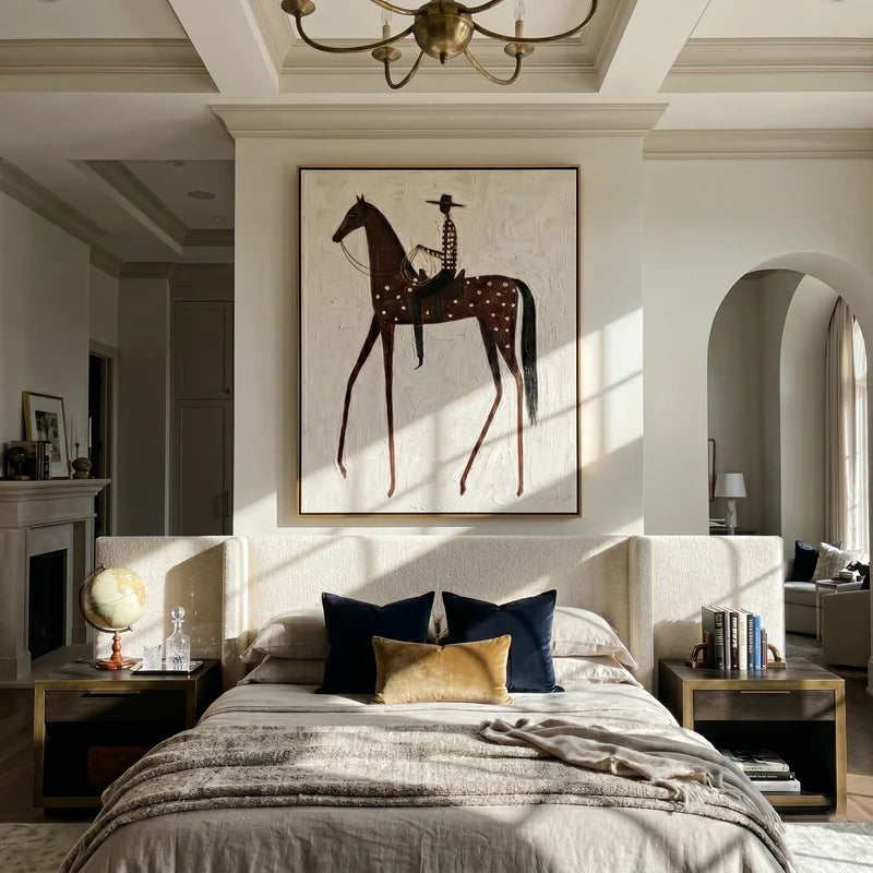Dappled Brown Horse Rider Wall Art – Western Folk Painting#yy825143