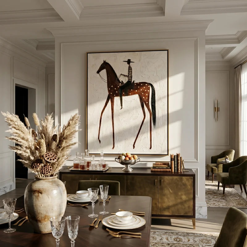 Dappled Brown Horse Rider Wall Art – Western Folk Painting#yy825143