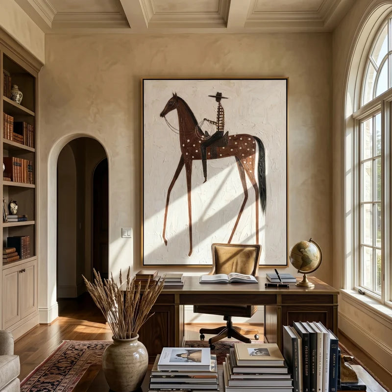 Dappled Brown Horse Rider Wall Art – Western Folk Painting#yy825143