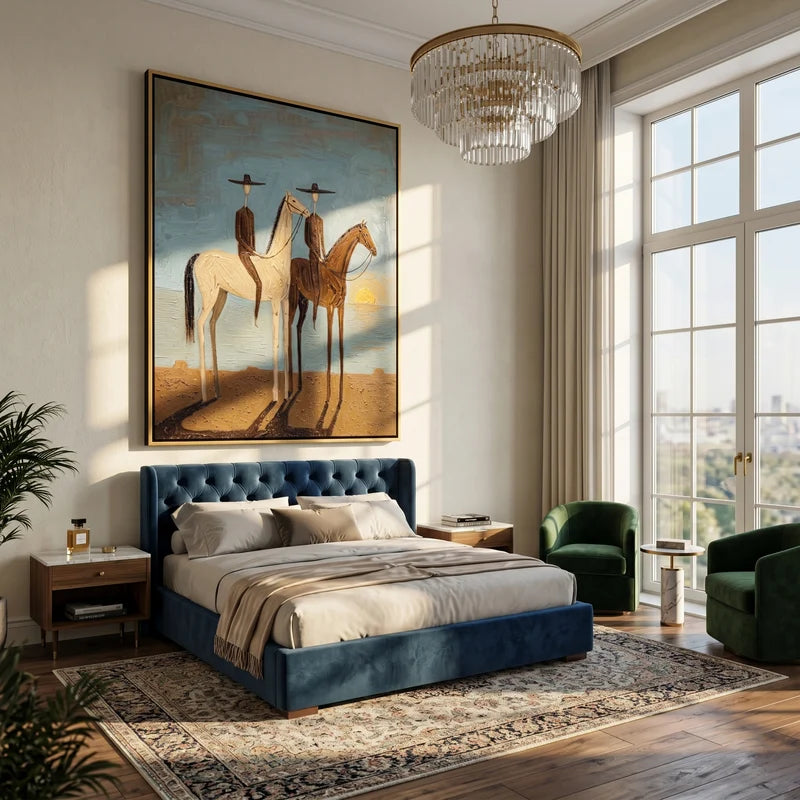 Two Cowboys at Sunset Wall Art – Western Horse Rider Painting#yy825156