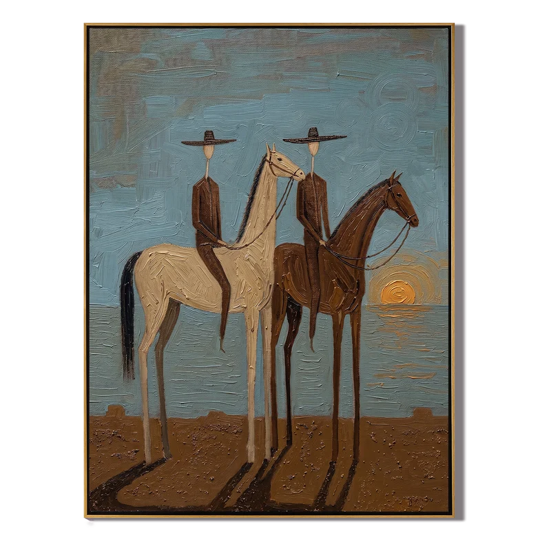 Two Cowboys at Sunset Wall Art – Western Horse Rider Painting#yy825156