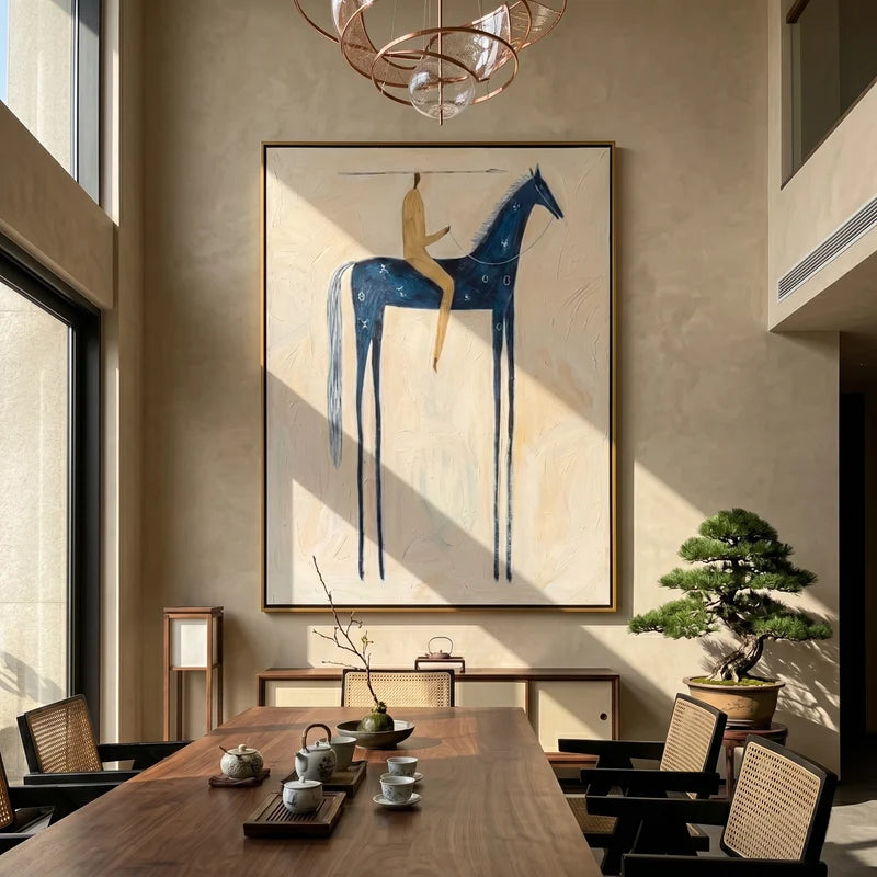 Navy Blue Horse Rider Wall Art – Gold Neutral Equestrian Painting#yy825158