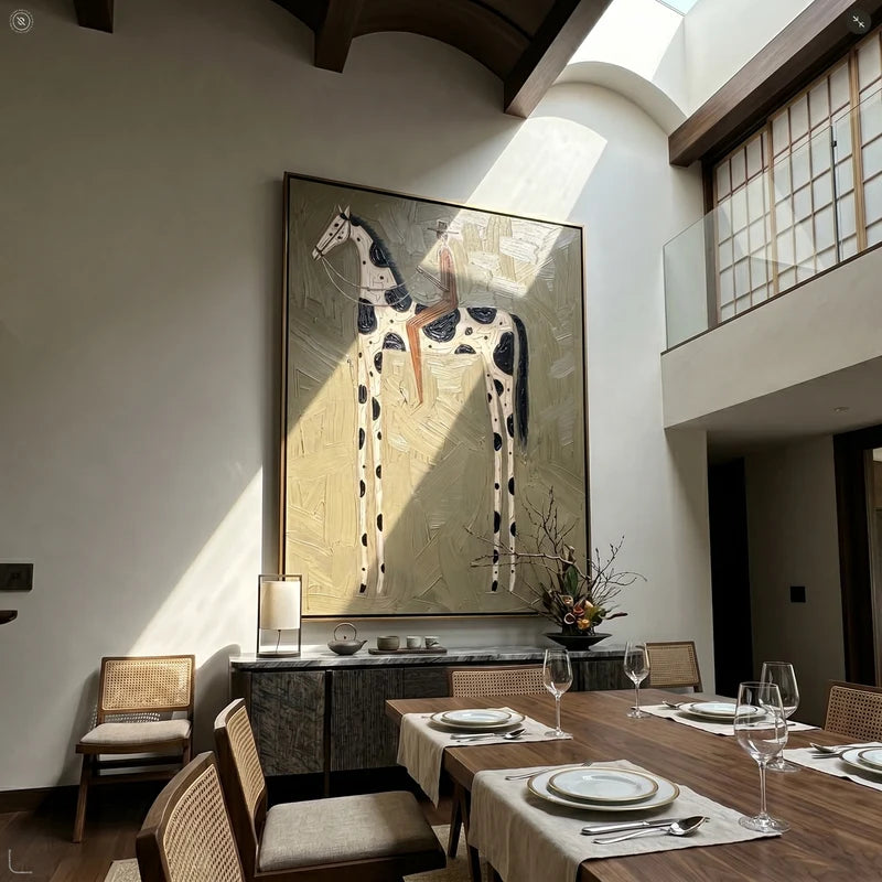 Pinto Horse Cowboy Wall Art – Neutral Western Equestrian Painting#yy825159