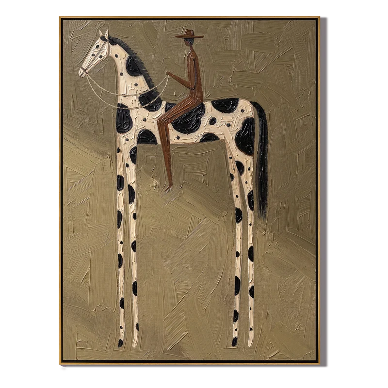 Pinto Horse Cowboy Wall Art – Neutral Western Equestrian Painting#yy825159