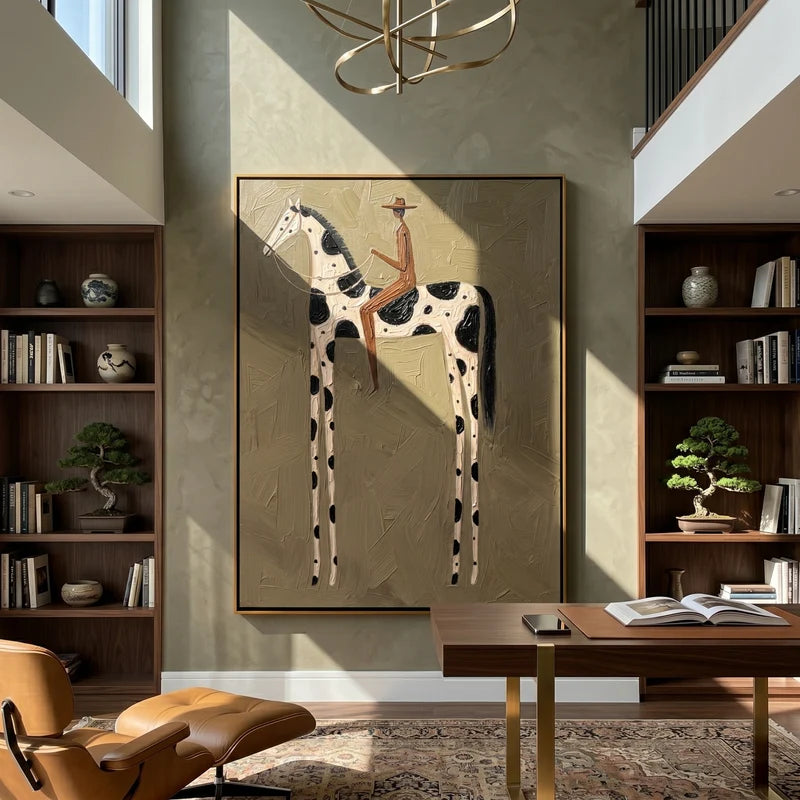 Pinto Horse Cowboy Wall Art – Neutral Western Equestrian Painting#yy825159