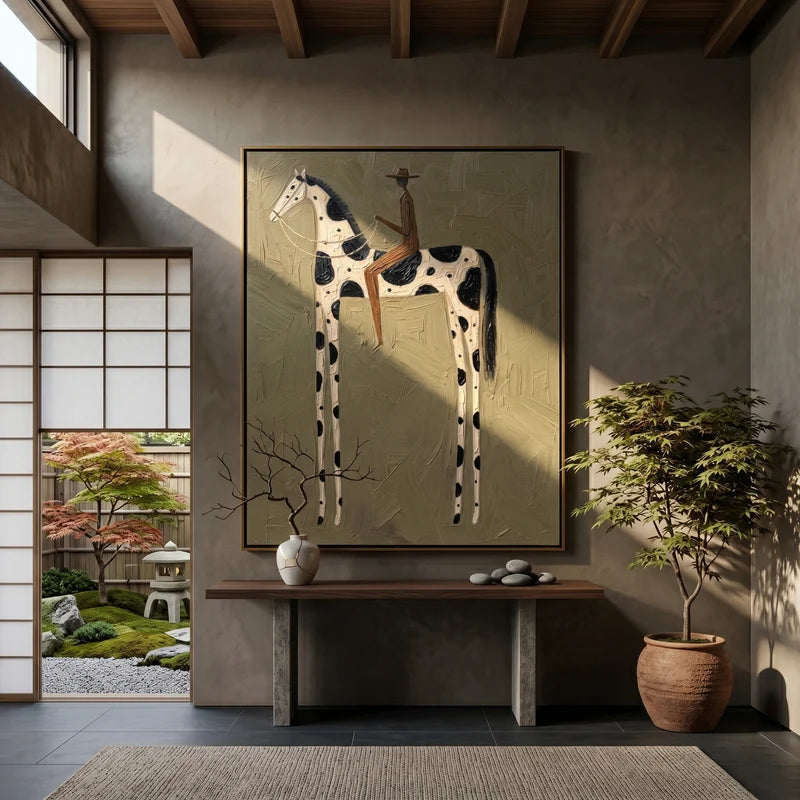 Pinto Horse Cowboy Wall Art – Neutral Western Equestrian Painting#yy825159