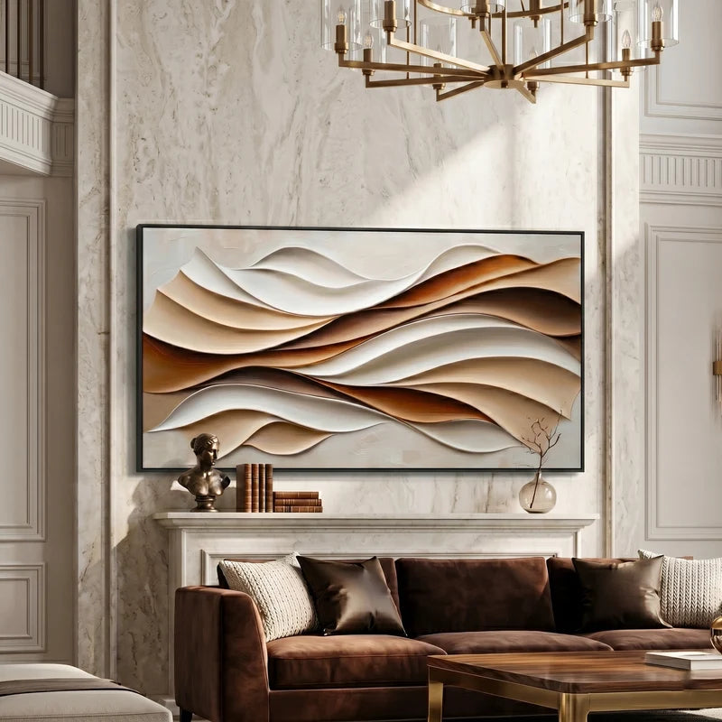 Neutral Abstract Wave Wall Art – Modern Brown & Beige Artwork#ypy825164