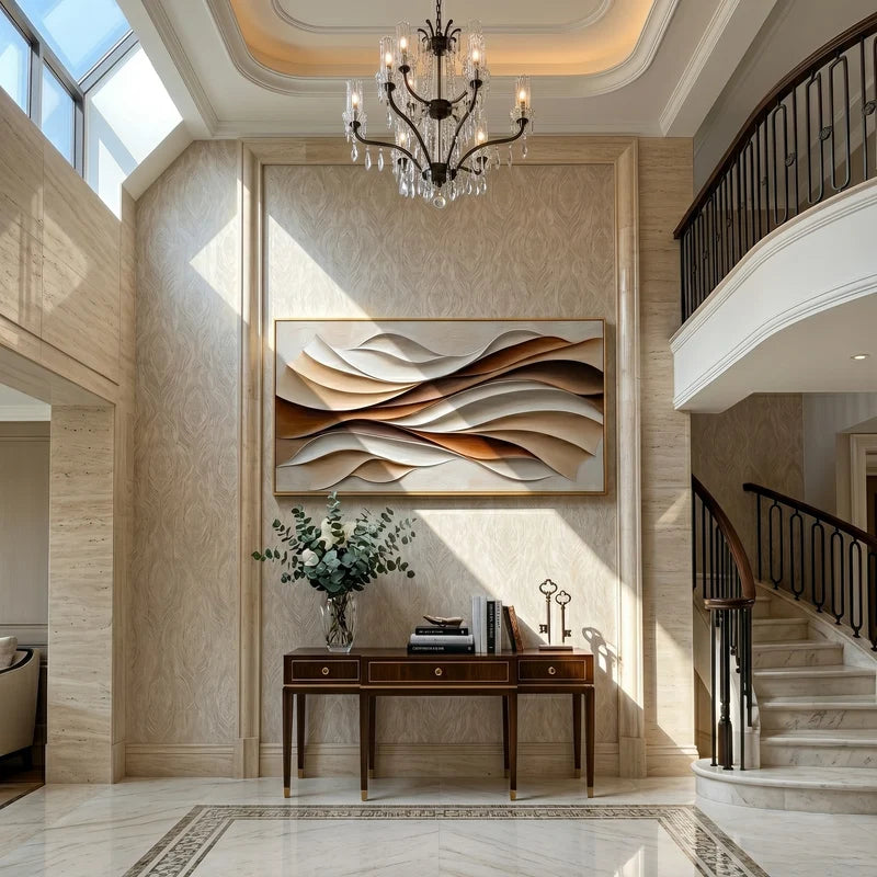 Neutral Abstract Wave Wall Art – Modern Brown & Beige Artwork#ypy825164