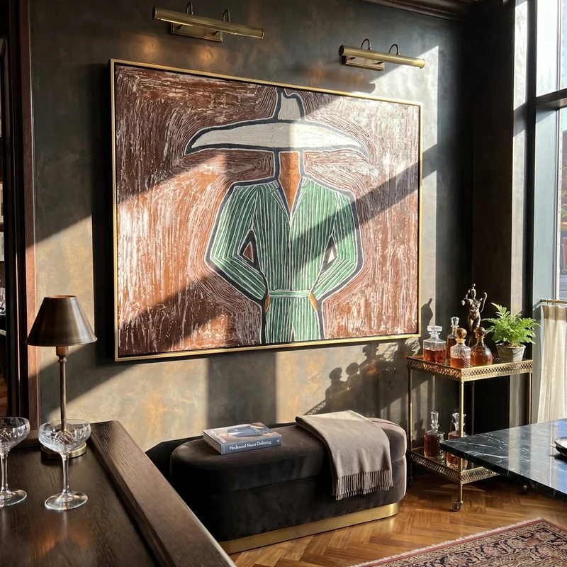 Green Striped Cowboy Wall Art – White Hat Western Portrait#yy825165