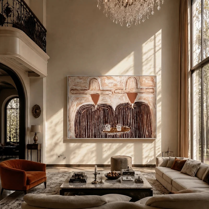 Coffee Couple Wall Art – Textured Western Folk Portrait#yy825166