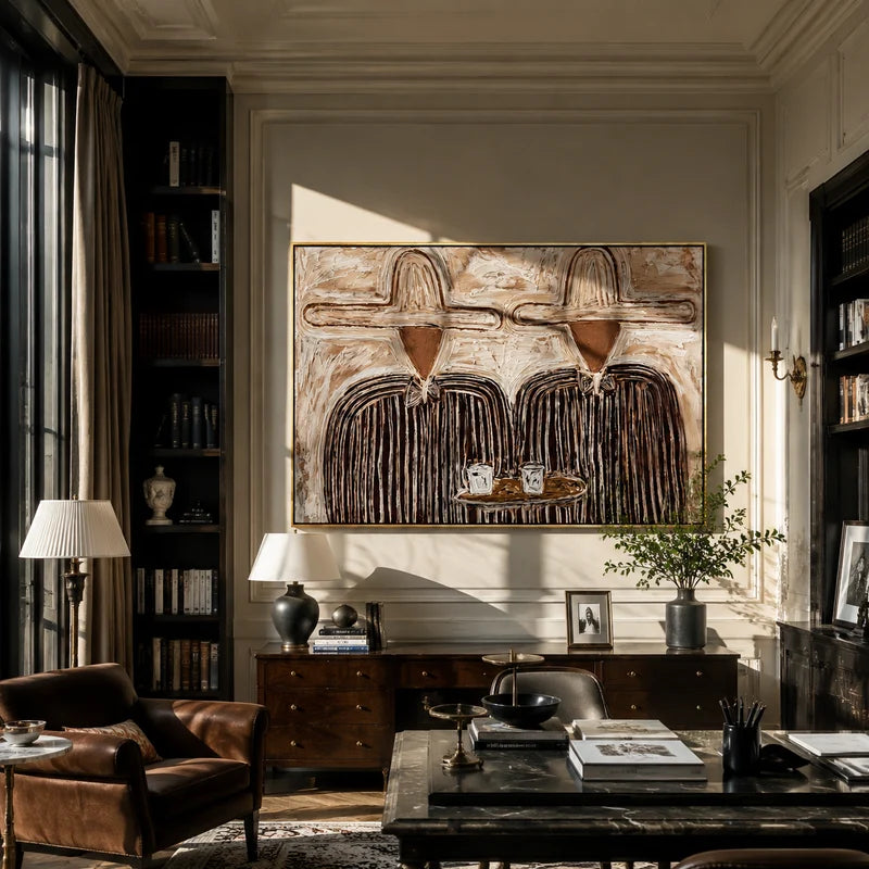 Coffee Couple Wall Art – Textured Western Folk Portrait#yy825166