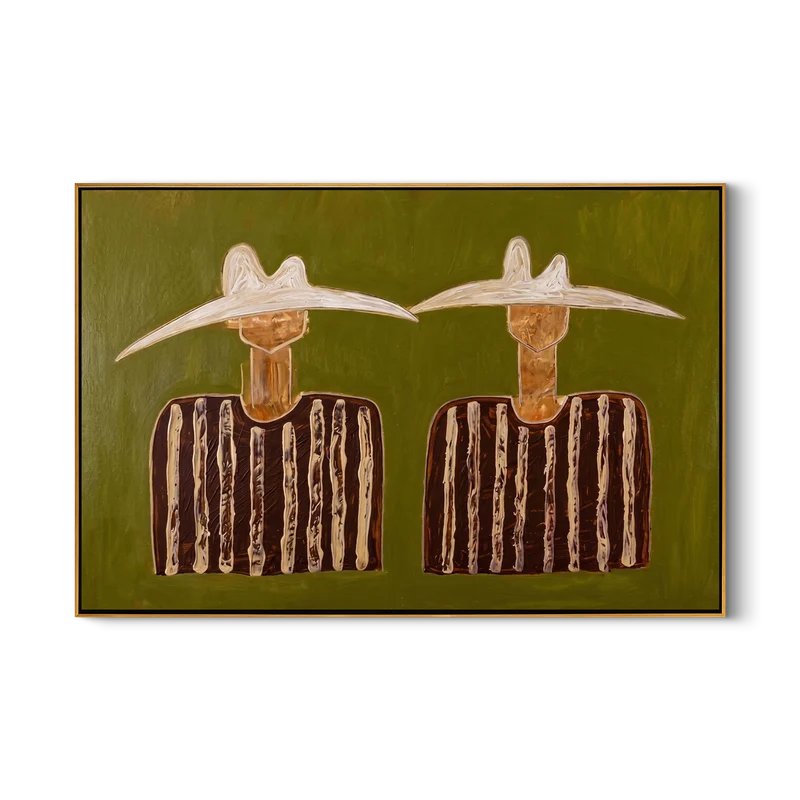 White Hat Western Couple Wall Art – Olive Folk Portrait#yy825167