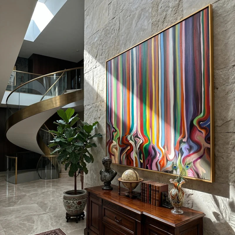 Multicolor Striped Wall Art – Flowing Modern Abstract Painting#yy825169