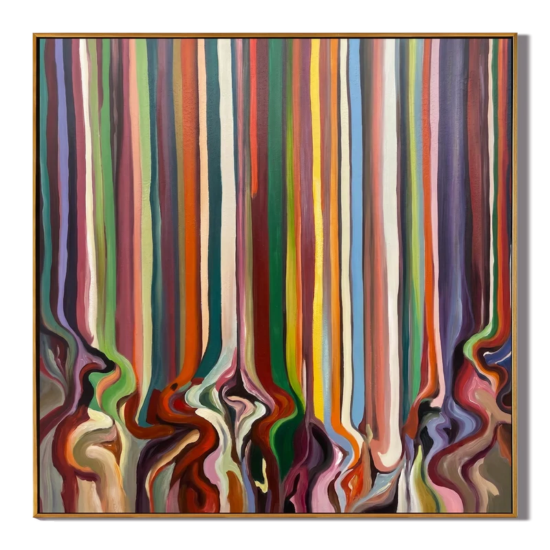 Multicolor Striped Wall Art – Flowing Modern Abstract Painting#yy825169