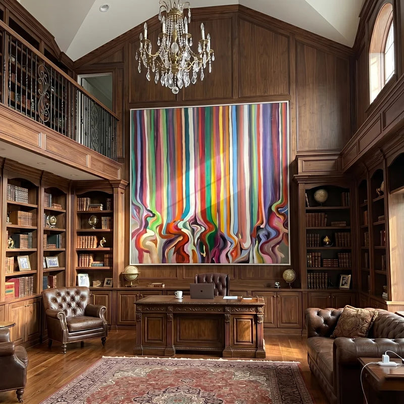Multicolor Striped Wall Art – Flowing Modern Abstract Painting#yy825169