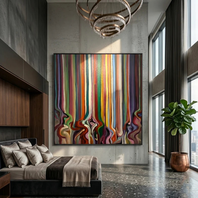 Multicolor Striped Wall Art – Flowing Modern Abstract Painting#yy825169