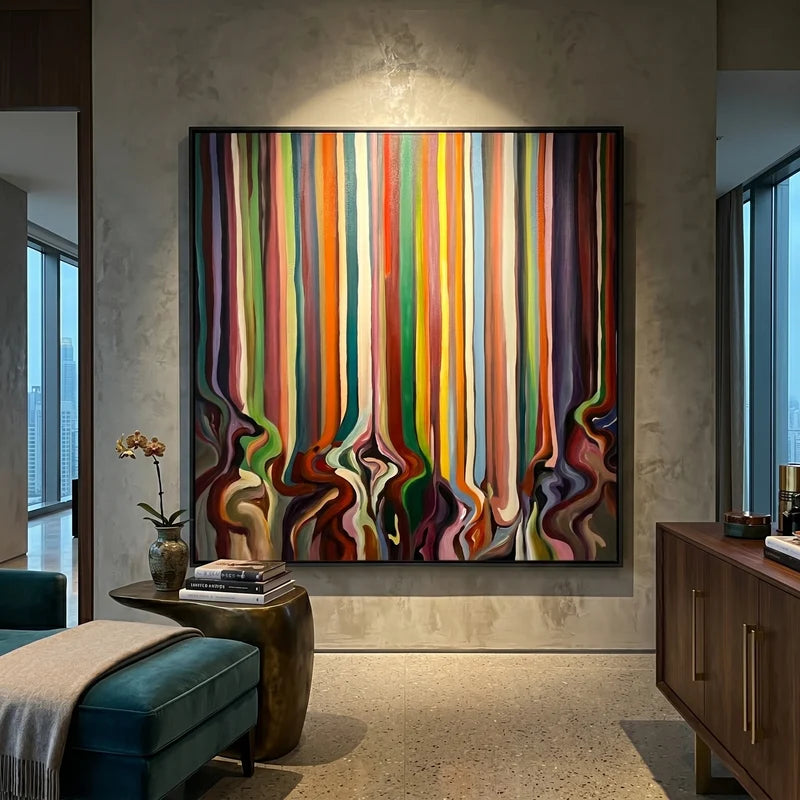 Multicolor Striped Wall Art – Flowing Modern Abstract Painting#yy825169