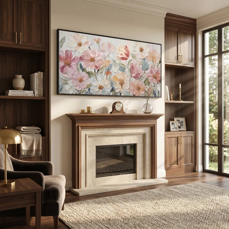 Blush Pink Floral Wall Art – Textured Pastel Wildflower Painting#yy825175