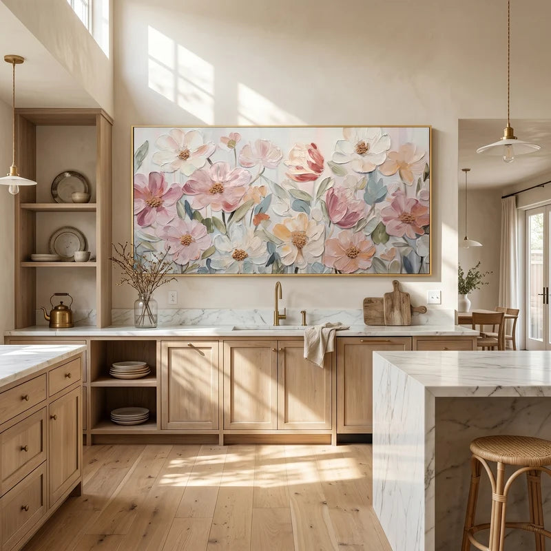 Blush Pink Floral Wall Art – Textured Pastel Wildflower Painting#yy825175