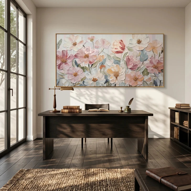 Blush Pink Floral Wall Art – Textured Pastel Wildflower Painting#yy825175