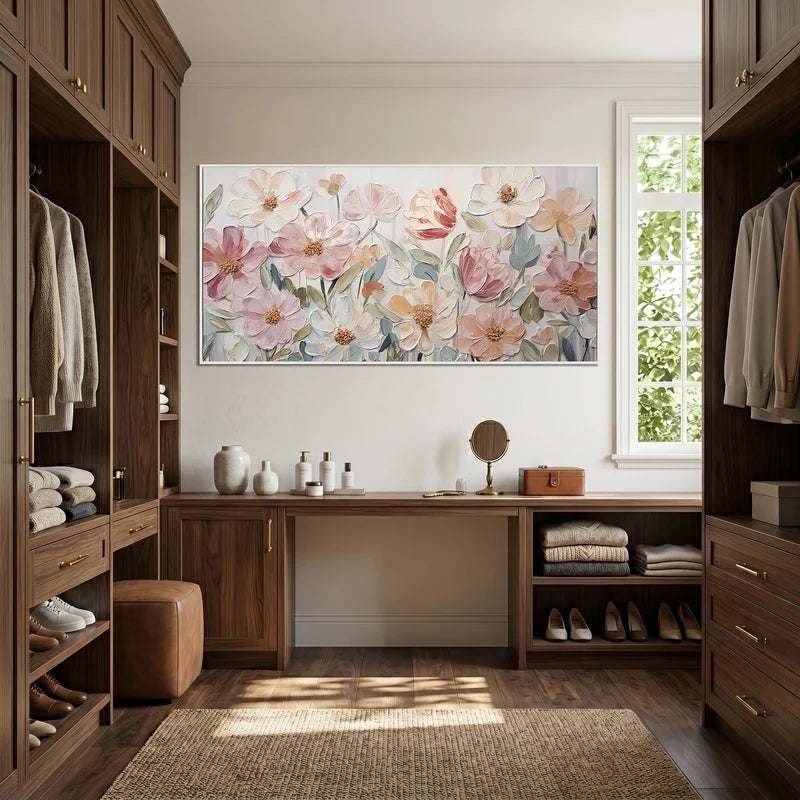 Blush Pink Floral Wall Art – Textured Pastel Wildflower Painting#yy825175