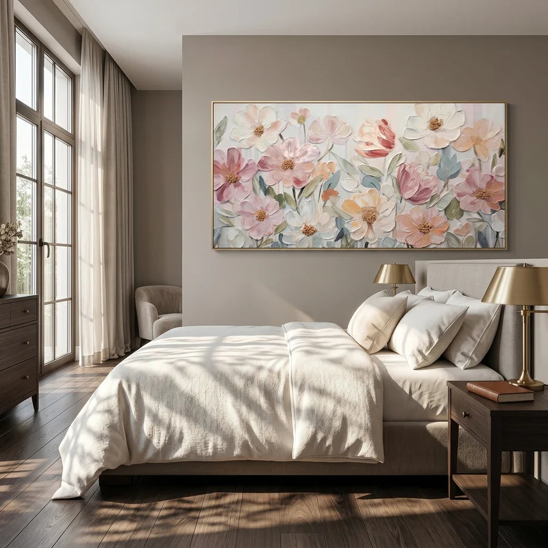 Blush Pink Floral Wall Art – Textured Pastel Wildflower Painting#yy825175