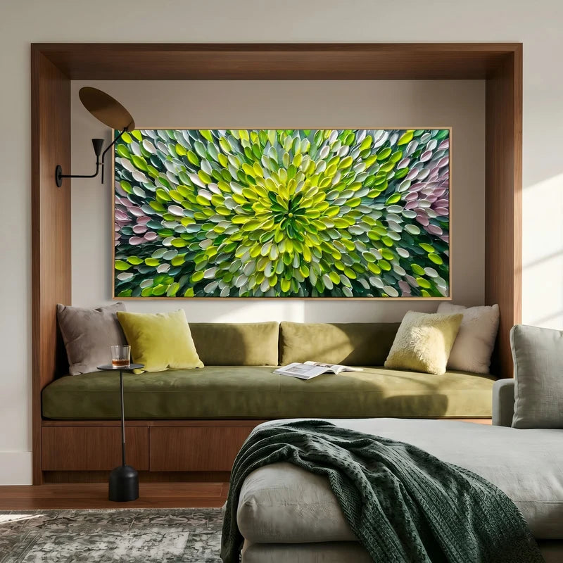 Green Floral Wall Art – Textured Lime Botanical Painting#yy825176