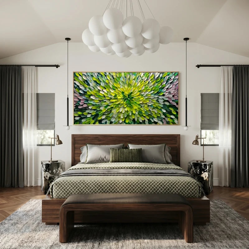 Green Floral Wall Art – Textured Lime Botanical Painting#yy825176