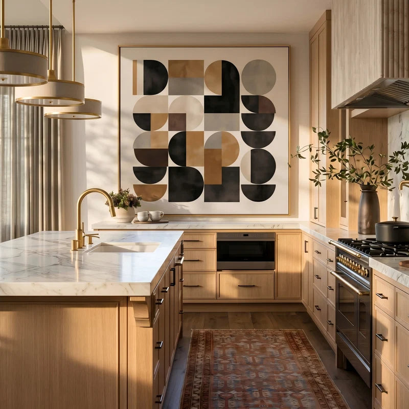 Mid-Century Geometric Wall Art – Black & Brown Abstract#yy825177