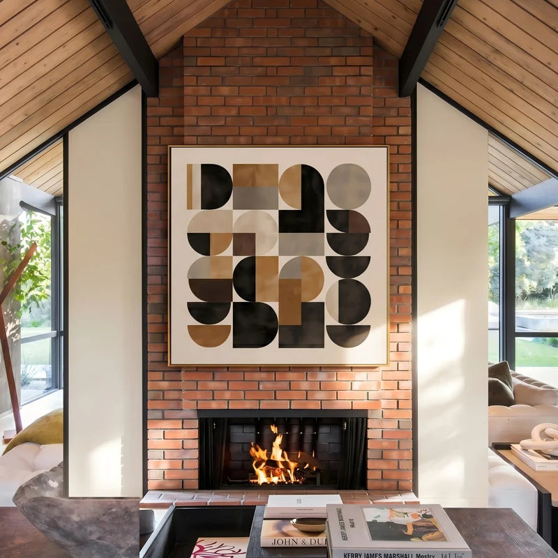 Mid-Century Geometric Wall Art – Black & Brown Abstract#yy825177