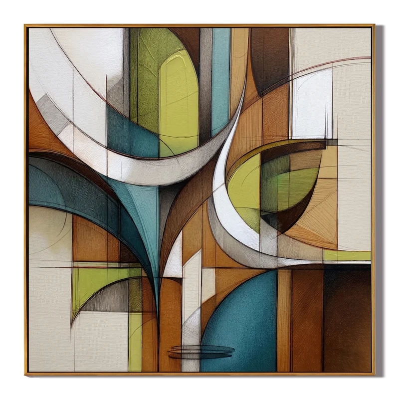 Mid-Century Geometric Wall Art – Teal & Brown Abstract#yy825178