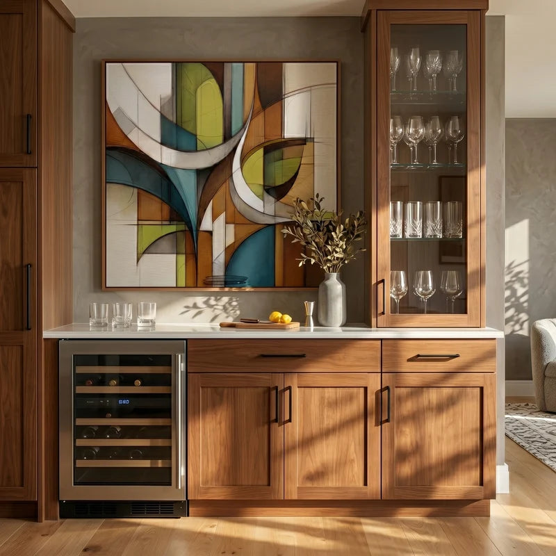 Mid-Century Geometric Wall Art – Teal & Brown Abstract#yy825178